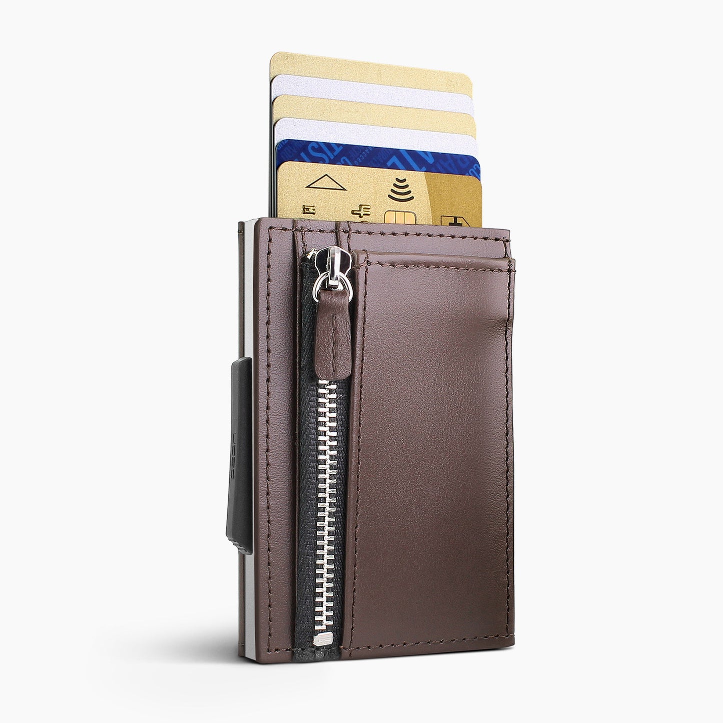 Automatischer Kartenhalter CASCADE SLIM ZIPPER | Braun