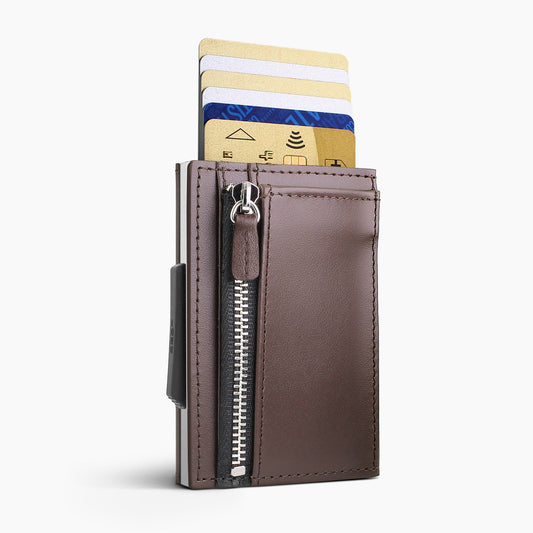 Porte-cartes automatique CASCADE SLIM ZIPPER | Brown