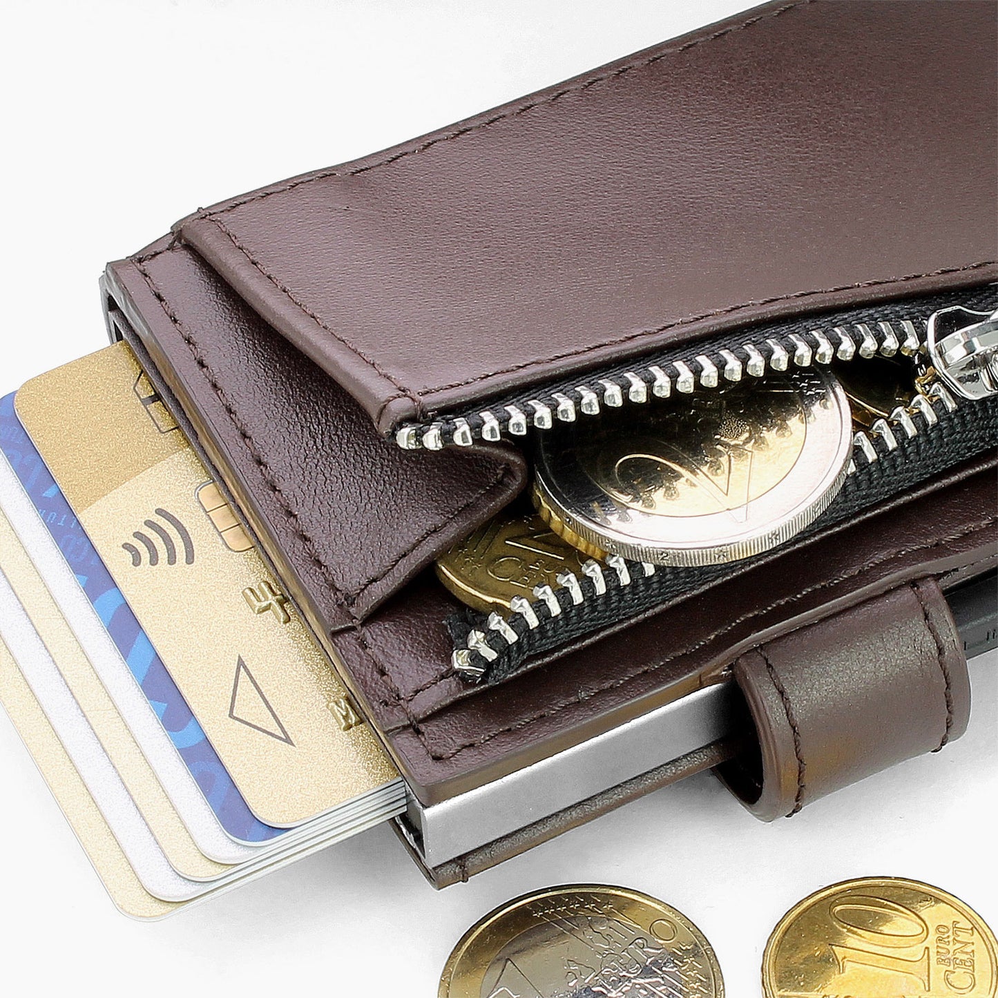 Automatischer Kartenhalter CASCADE ZIPPER | Braun