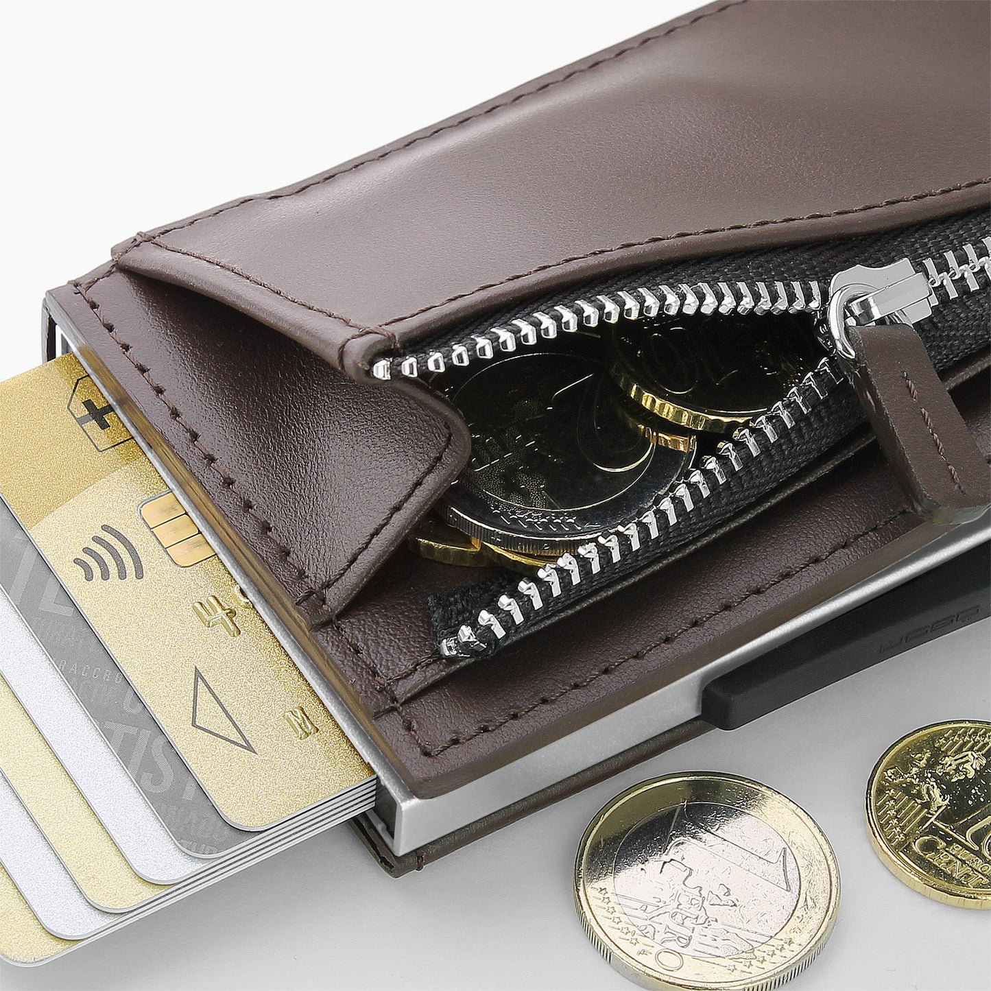 Automatischer Kartenhalter CASCADE SLIM ZIPPER | Braun
